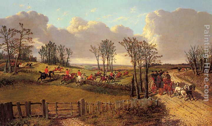 A Hunting Scene with a Coach and Four on the Open Road painting - John Frederick Herring, Jnr A Hunting Scene with a Coach and Four on the Open Road art painting